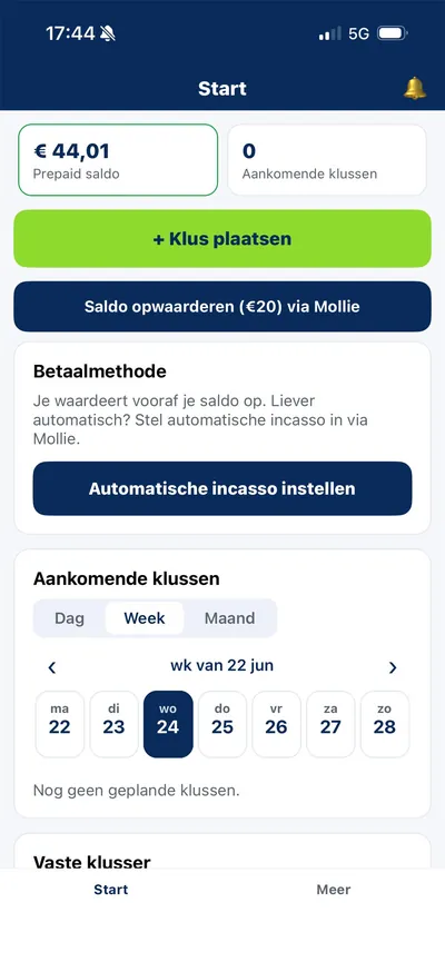 Start-scherm van de BuurtHeld-app met saldo en planning