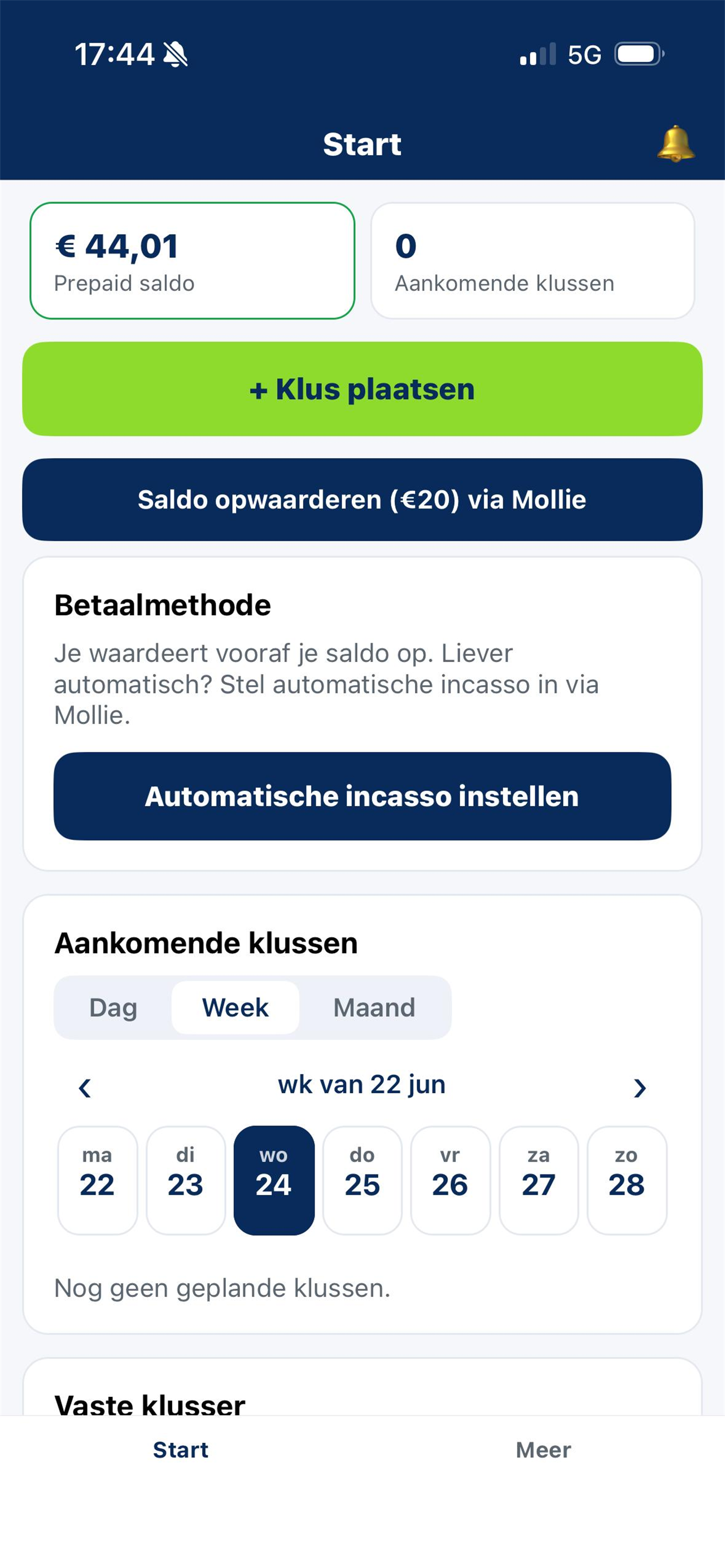 Start-scherm van de BuurtHeld-app met saldo en planning