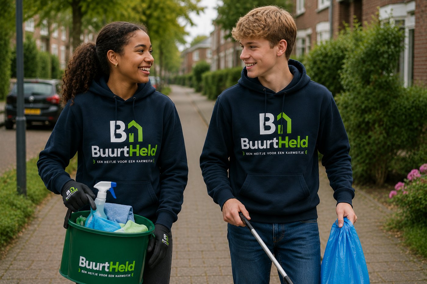 Jonge BuurtHeld met telefoon, duim omhoog