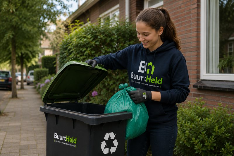 Buurtbewoner zet de recyclebak buiten met BuurtHeld