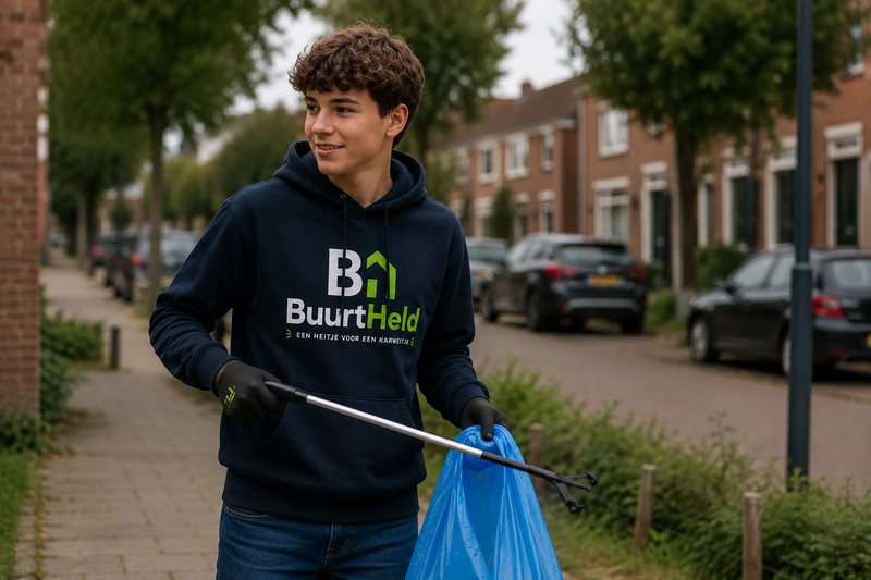 Jonge klusser met afvalprikker in de buurt